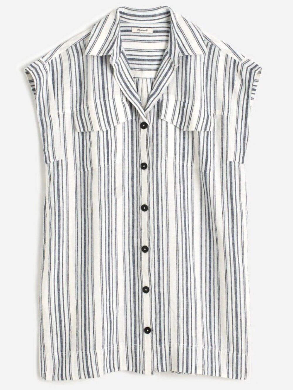 Madewell Striped Short-Sleeve Utility Mini Shirtdress Linen Pockets Dress XL